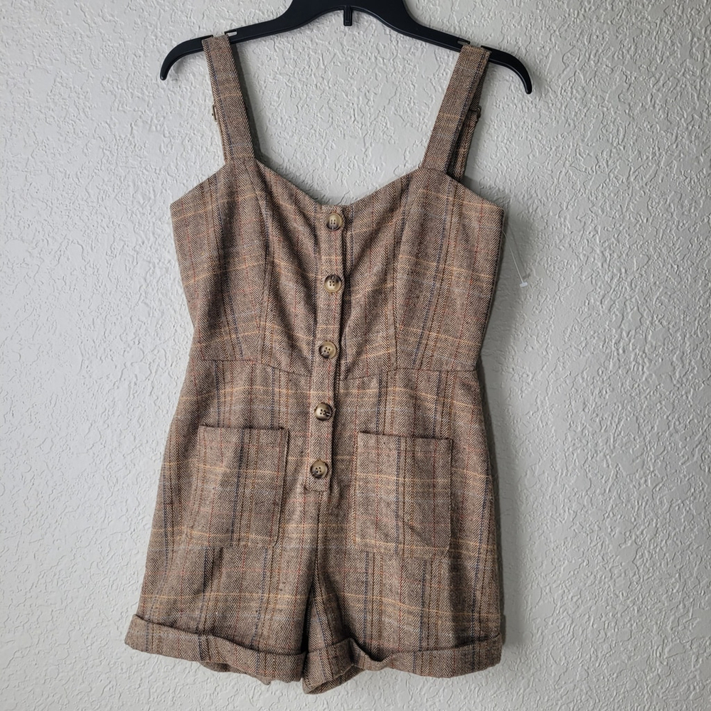 NWOT Sage The Label League of Her Own Herringbone Romper Brown Sleeveless Small - Picture 3 of 10